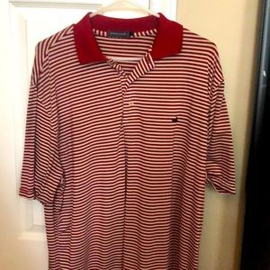 Southern Marsh maroon stripe polo shirt sleeve.   C